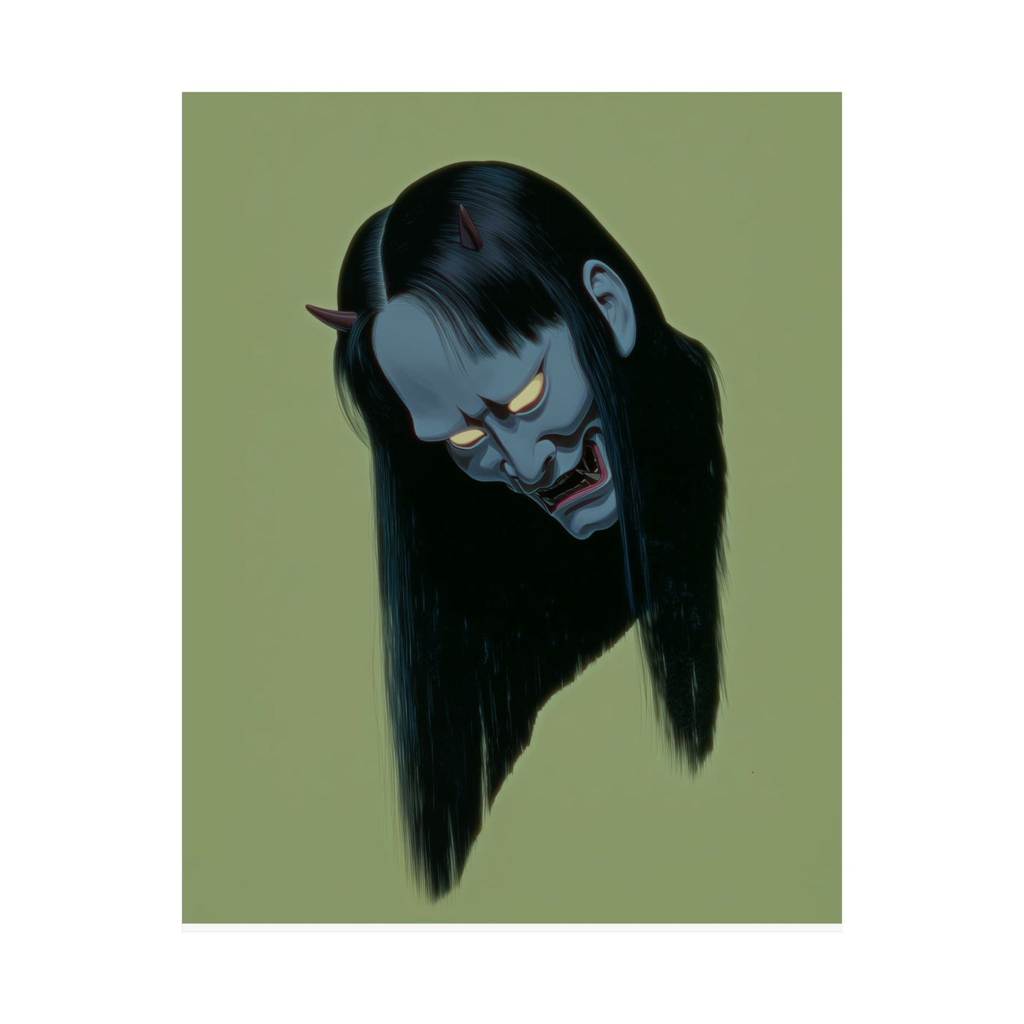 Demon Mask Satin Poster — Japanese Oni Portrait Art Print