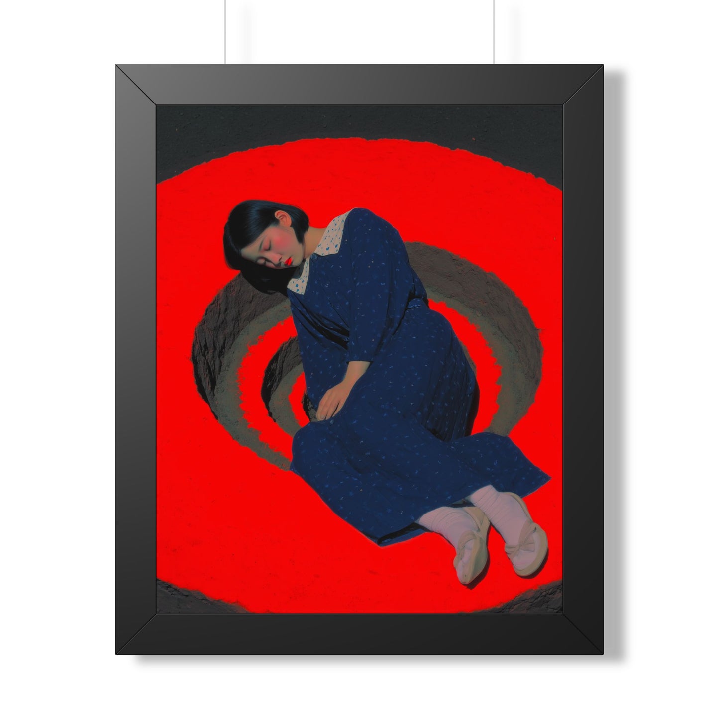Framed Poster — Surreal Sleeping Woman on Red Spiral