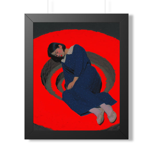 Framed Poster — Surreal Sleeping Woman on Red Spiral